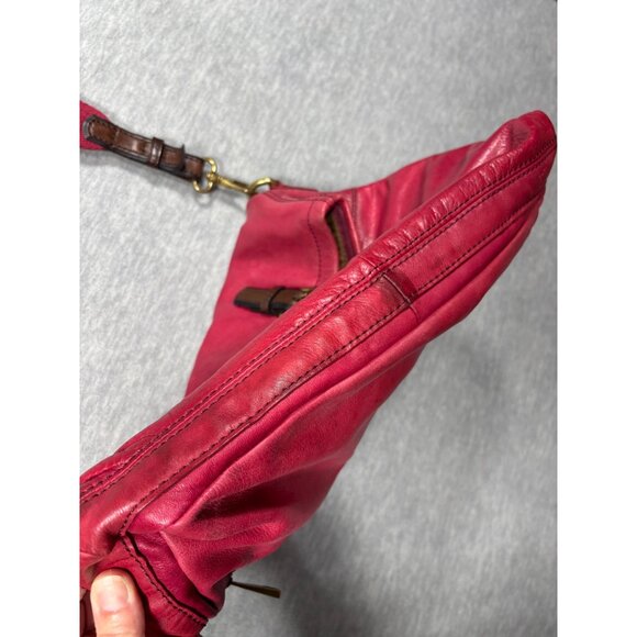 Fossil Explorer Tote Dark Pink Leather Foldover Crossbody Purse - Picture 7 of 12